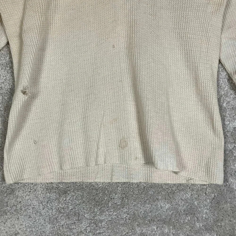 Vintage 70s Thermal Shirt Mens L Cream Fair Waffle Knit Long Sleeve Made in USA